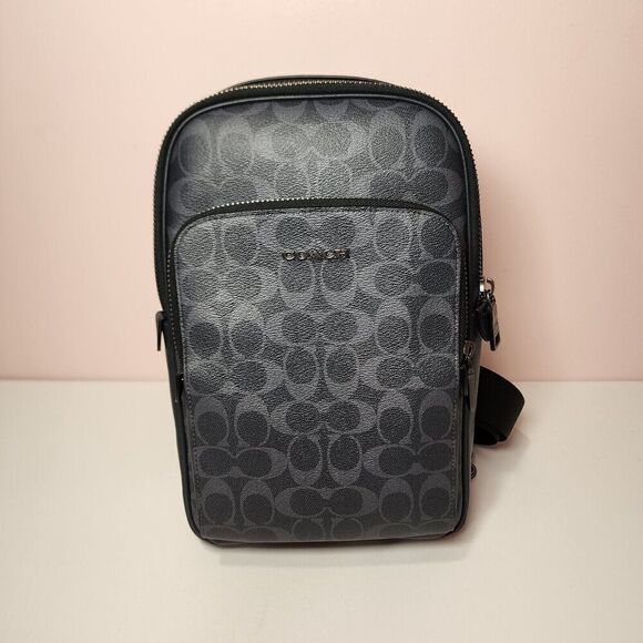 COACH CU547 Men’s Ethan Pack Signature Denim Coated Canvas & Smooth Leather Navy - Picture 1 of 7